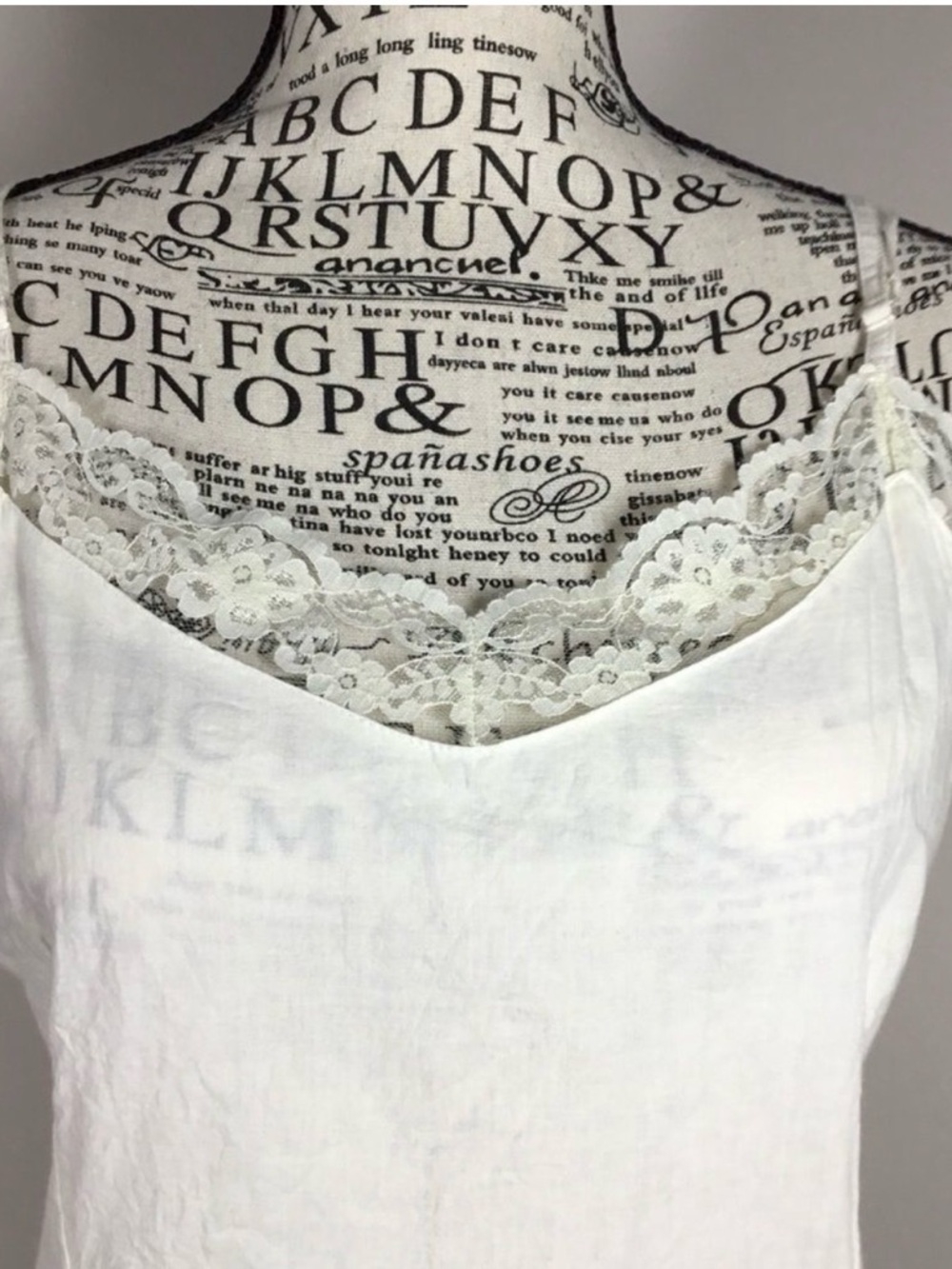Creamy 100% cotton lace camisole spaghetti straps vintage fairy XL y2k - Picture 2 of 4